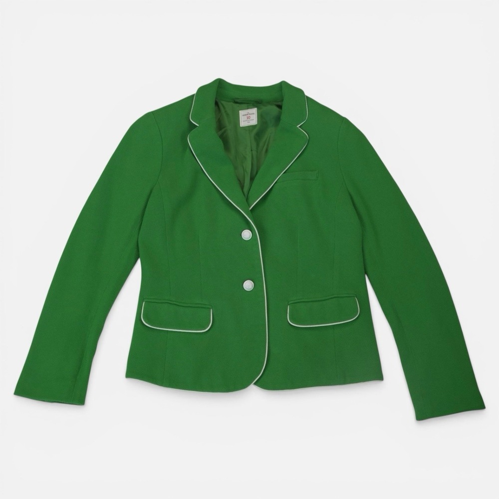 Gap Academy Blazer Green Piped Trim Cotton Preppy Jacket Womens 10